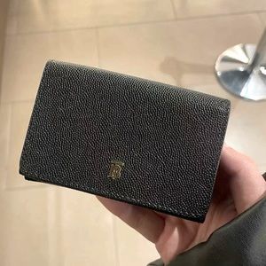 NWT Burberry LARK Black Grained LeatherGold TB Logo Trifold Wallet